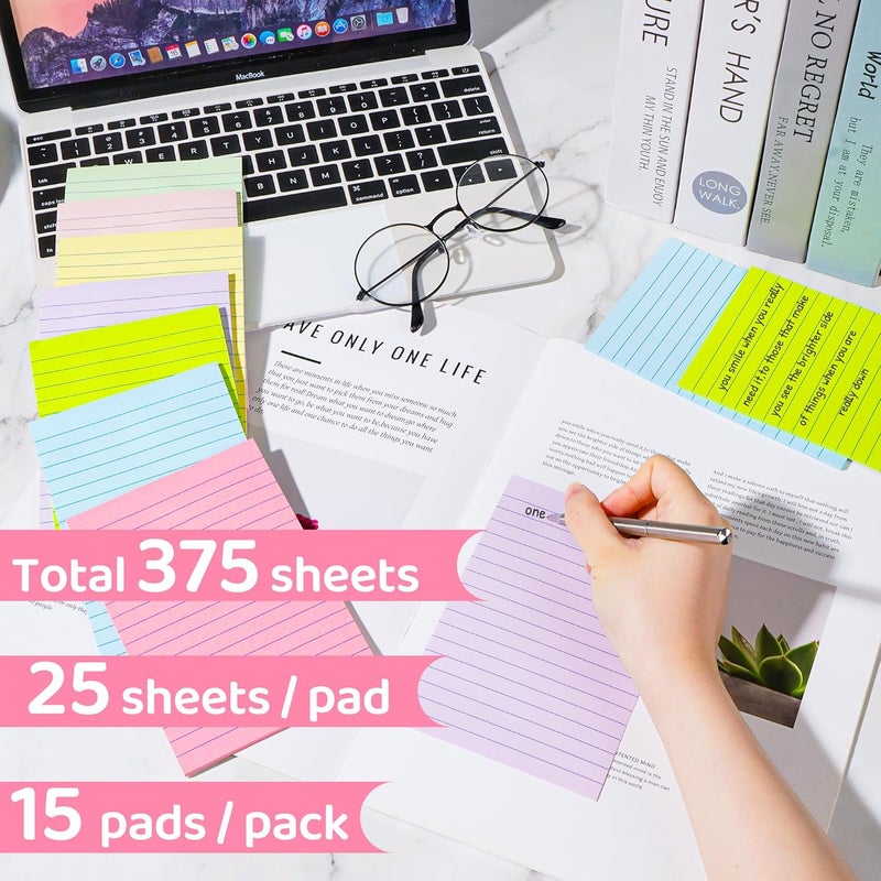 vipstar (15 Pads) Lined Sticky Notes 4x6 in Post, 7 Pastel Colors with Lines Self-Stick Note Pad it, Strong Adhesive, Big Rectangular Sticky Pads for Office, Home, School, Meeting - Image 3